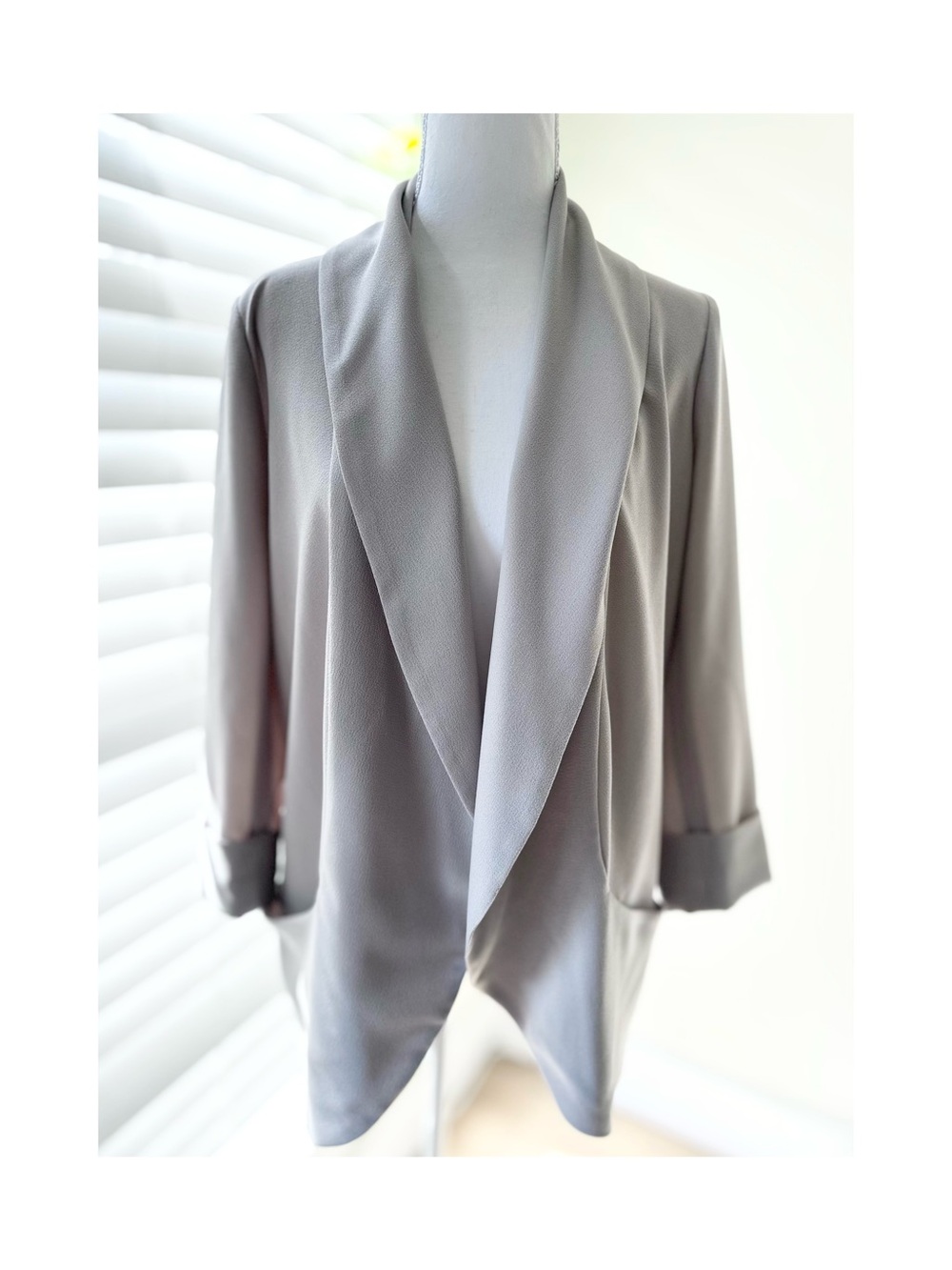 Wilfred Light Gray Open-Front Draped Blazer